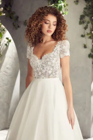Floral Cap Sleeve Wedding Dress - Style #2406 | Mikaella Bridal