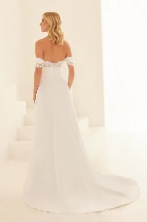 Modern Draped Sleeve Wedding Dress - Style #M2426 | Mikaella Bridal