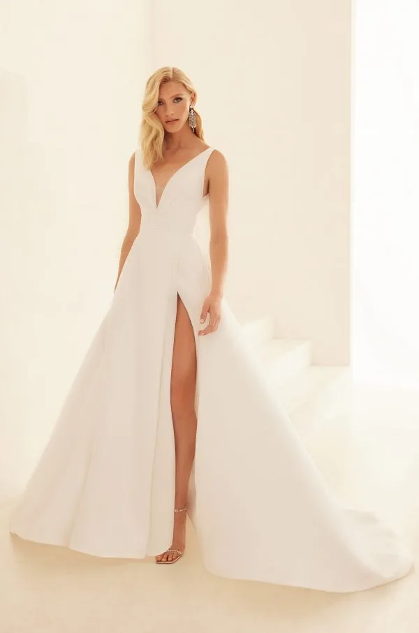 Chic High Skirt Slit Wedding Dress - Style #M2430 | Mikaella Bridal