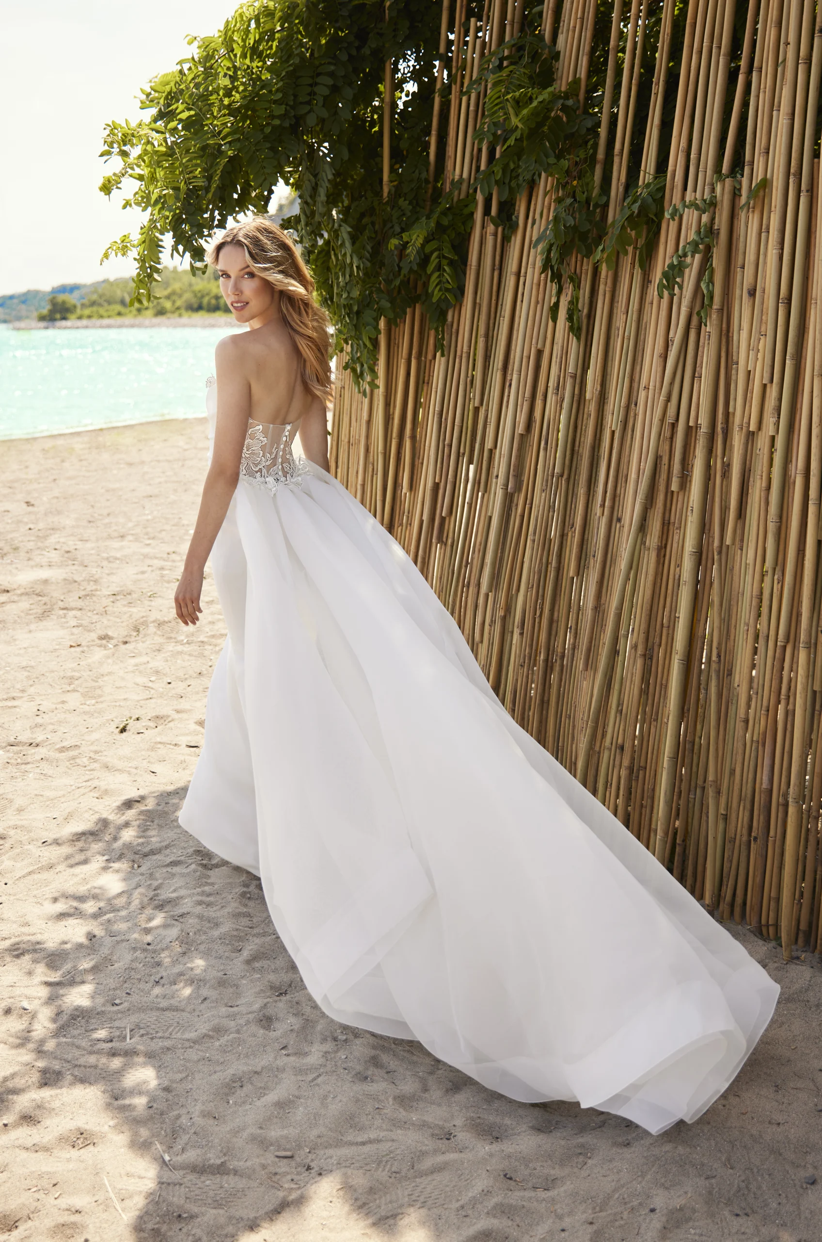 Draped Bodice Wedding Dress with Detachable Train - Style #M2484 | Mikaella Bridal