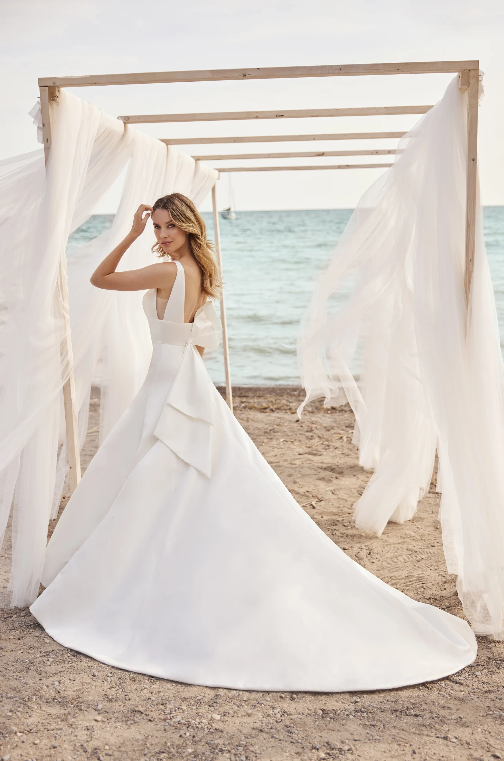 Duchesse Satin Wedding Dress with Modern Bow - Style #M2485 | Mikaella Bridal
