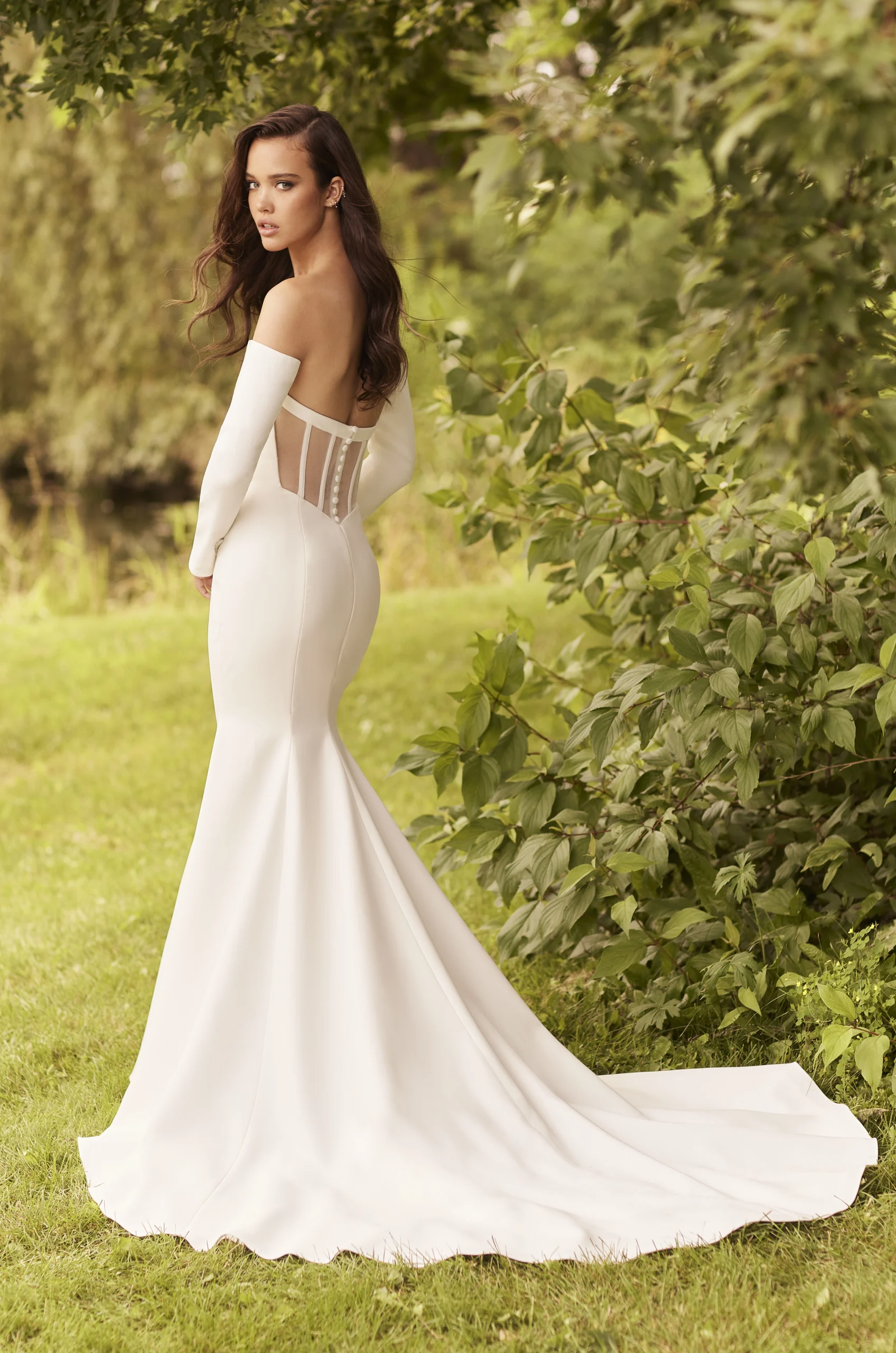 Chic Crepe Long Sleeve Wedding Dress - Style #P5083 from Paloma Blanca