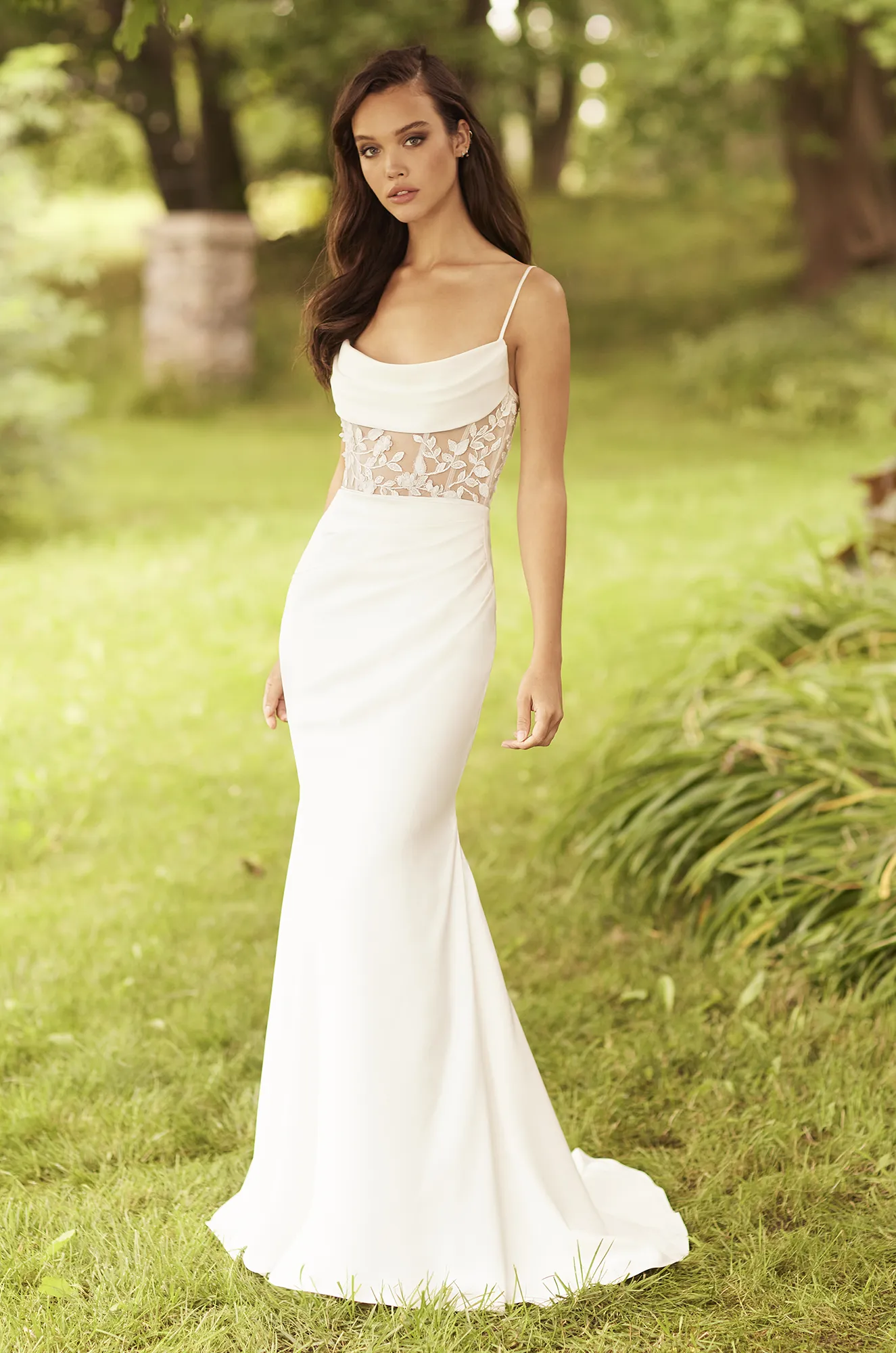 Style P5162-Satin Wedding Dress with Plunging Cowl Neckline