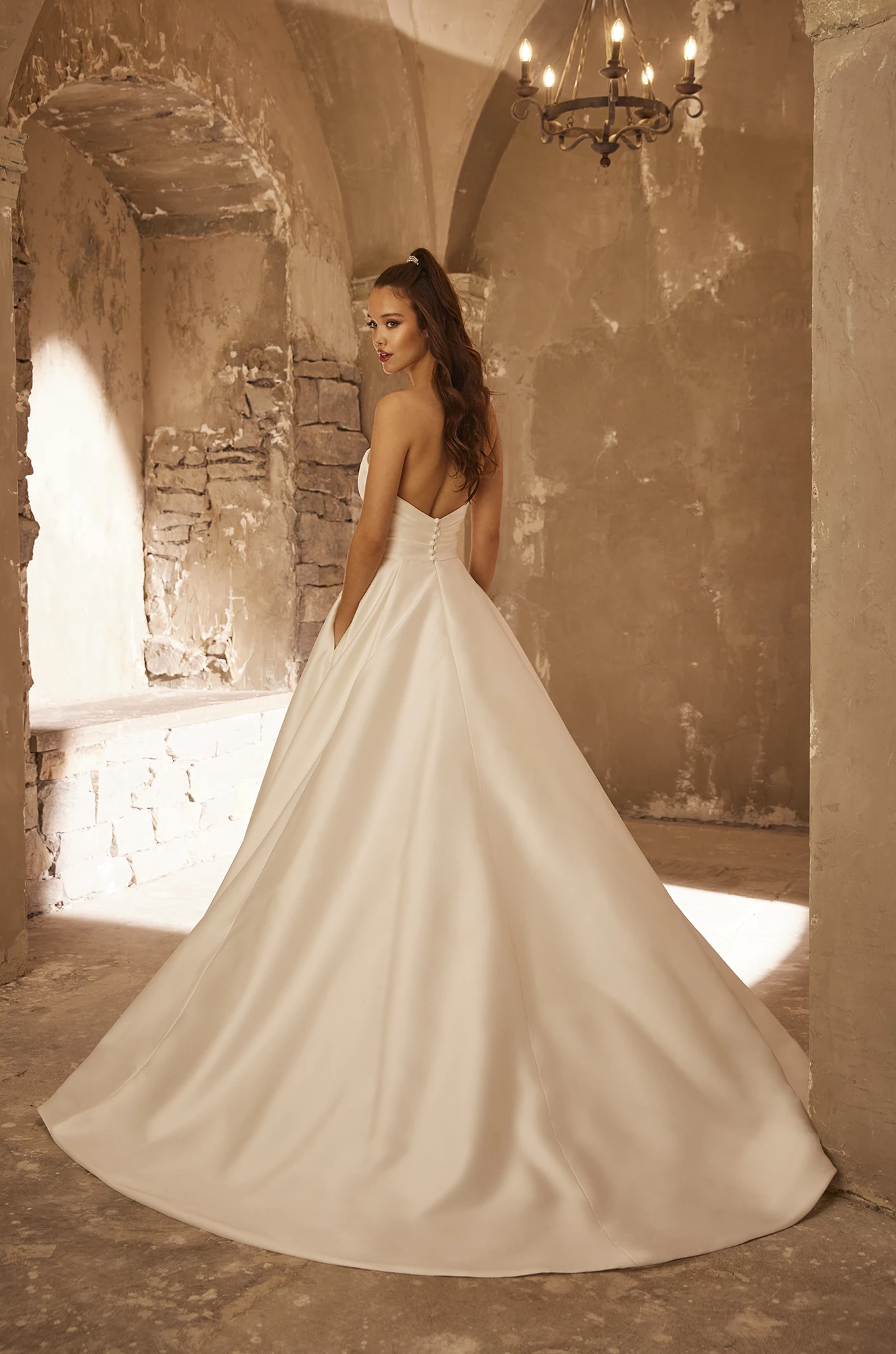 パーティードレス Isabel Draped Side Peplum Dress P5106 | Asymmetrical Draped Mikado Wedding Dress